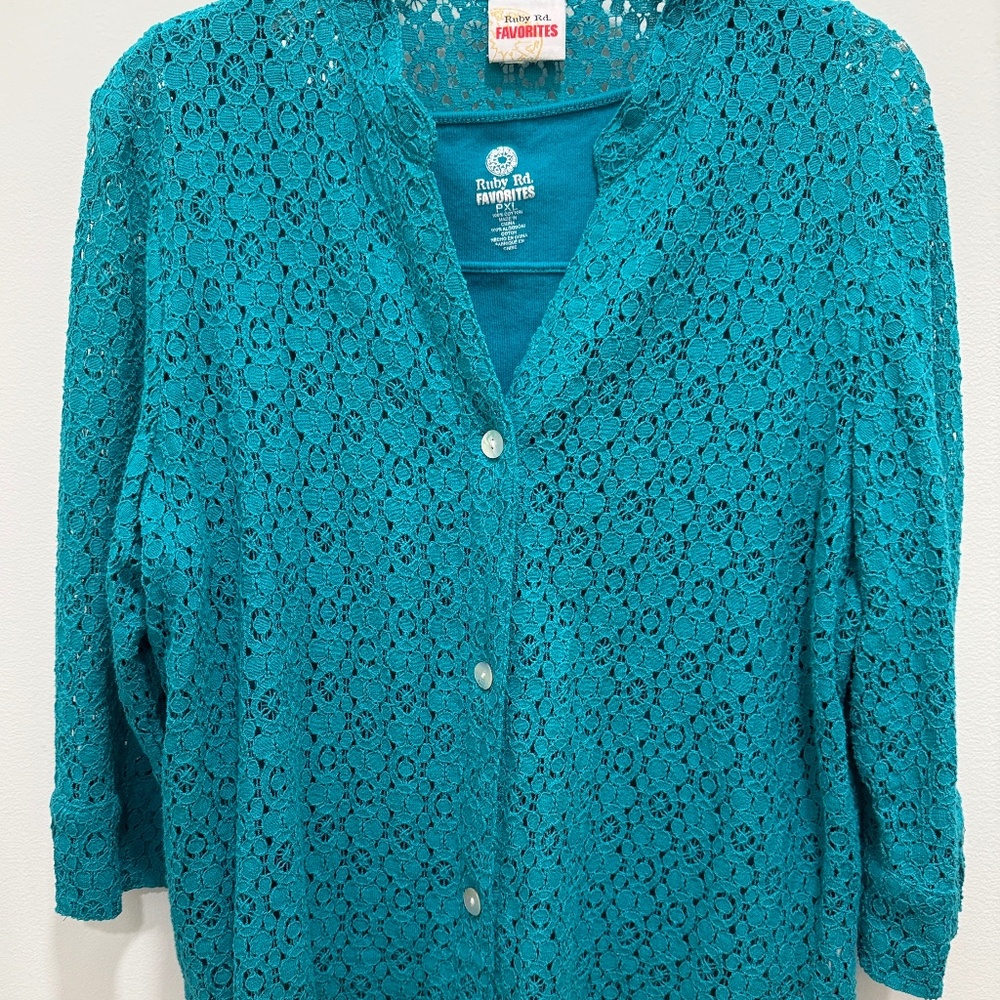 2 Piece Ruby Rd. Teal Lace Jacket with Matching Tank, Size 16